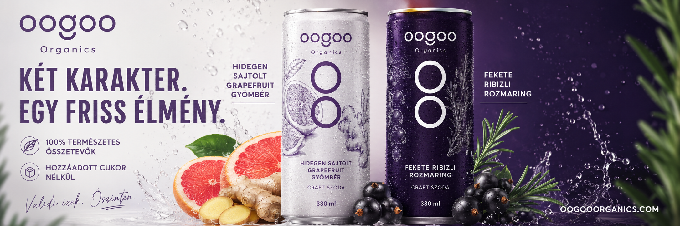 OOGOO Grapefruit Gyömbér és Fekete ribizli Rozmaring dobozok jéghideg panoráma kompozícióban